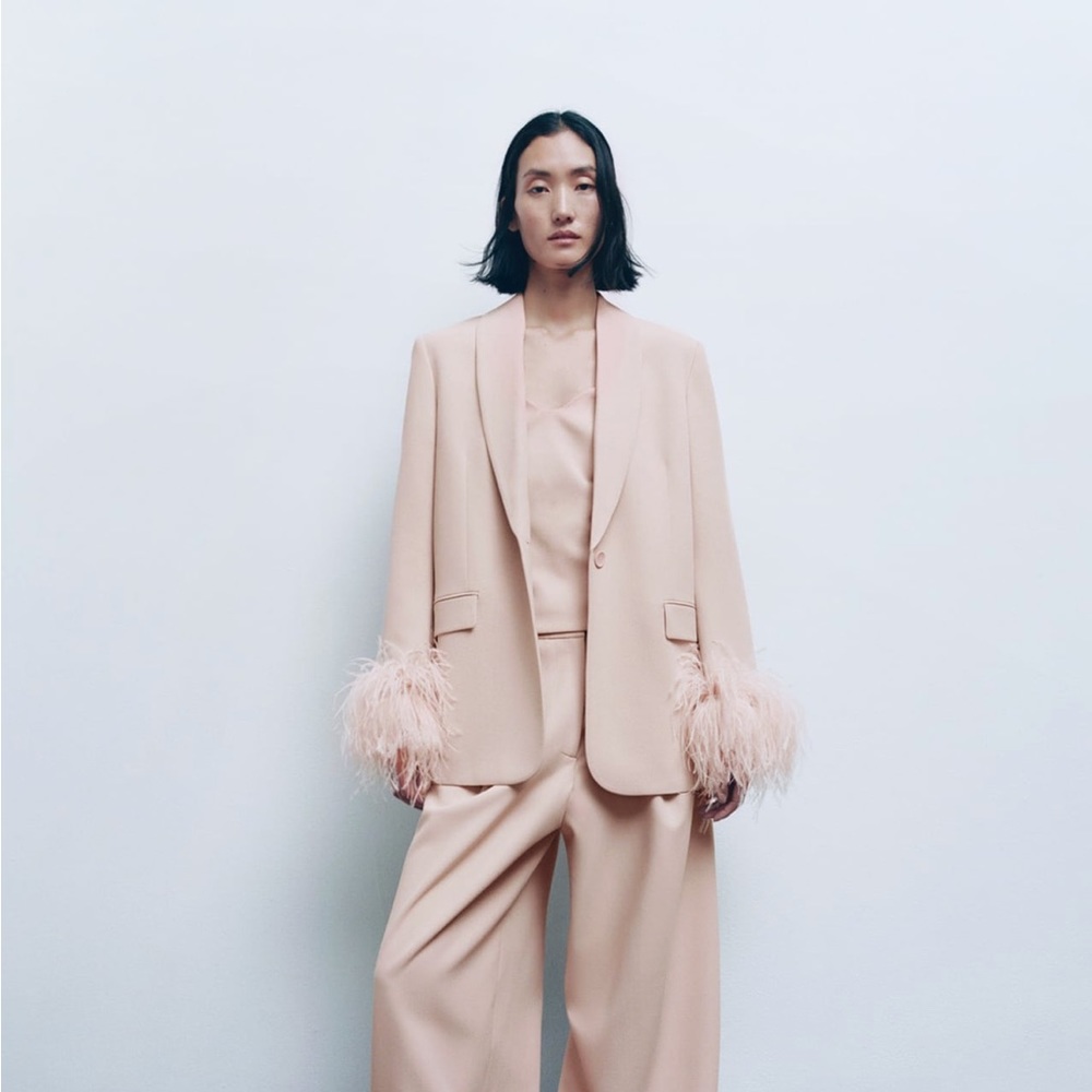 Zara straight cut feather blazer